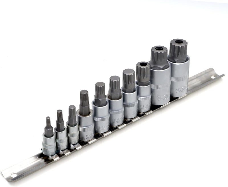 DAZCOS Triple Square Spline Bit Socket Set 10pcs Silver M4 - M18, Premium S2 Alloy Steel, 1/4” 3/8” 1/2” Drive - Image 1